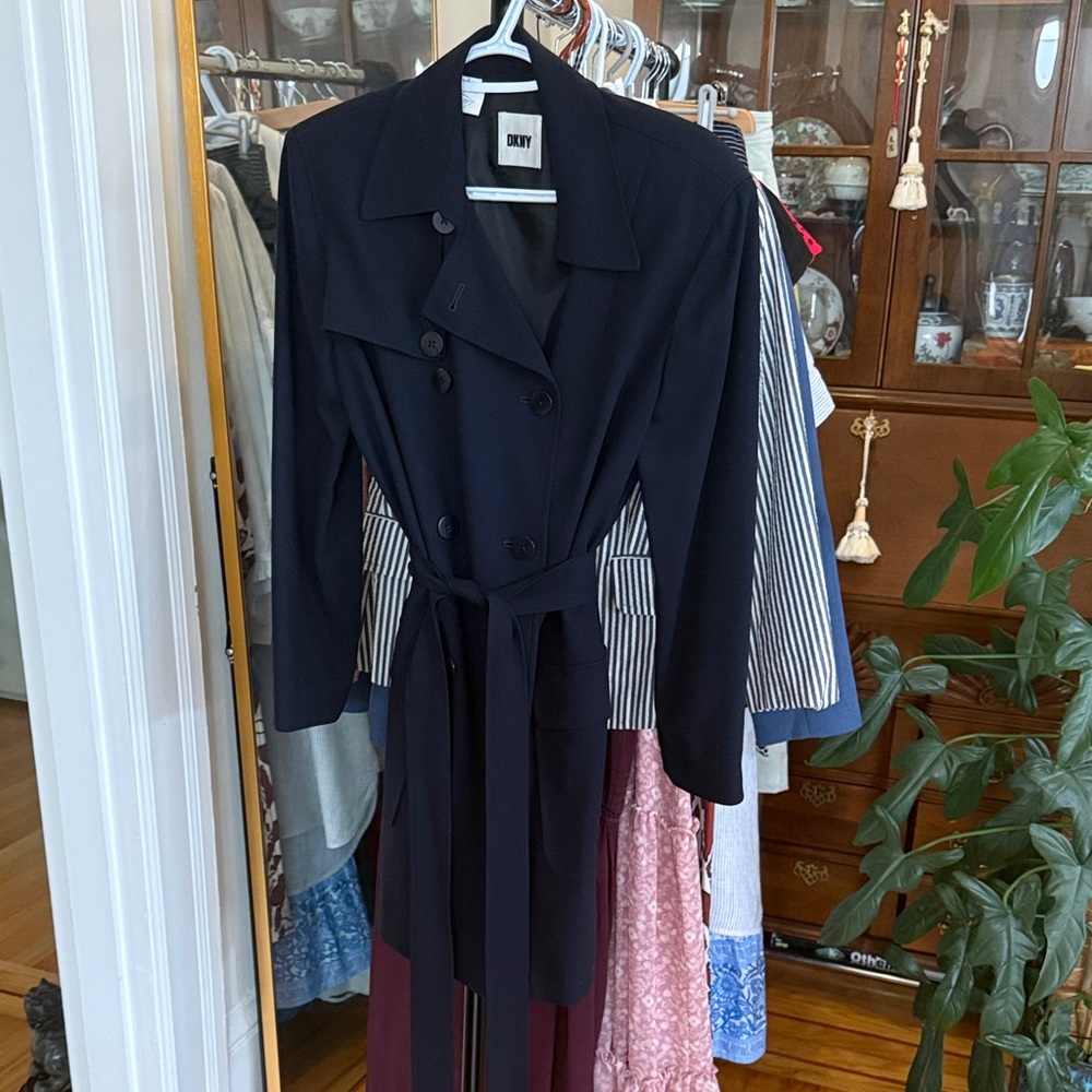 DKNY Trench Coat Navy Blue Pockets